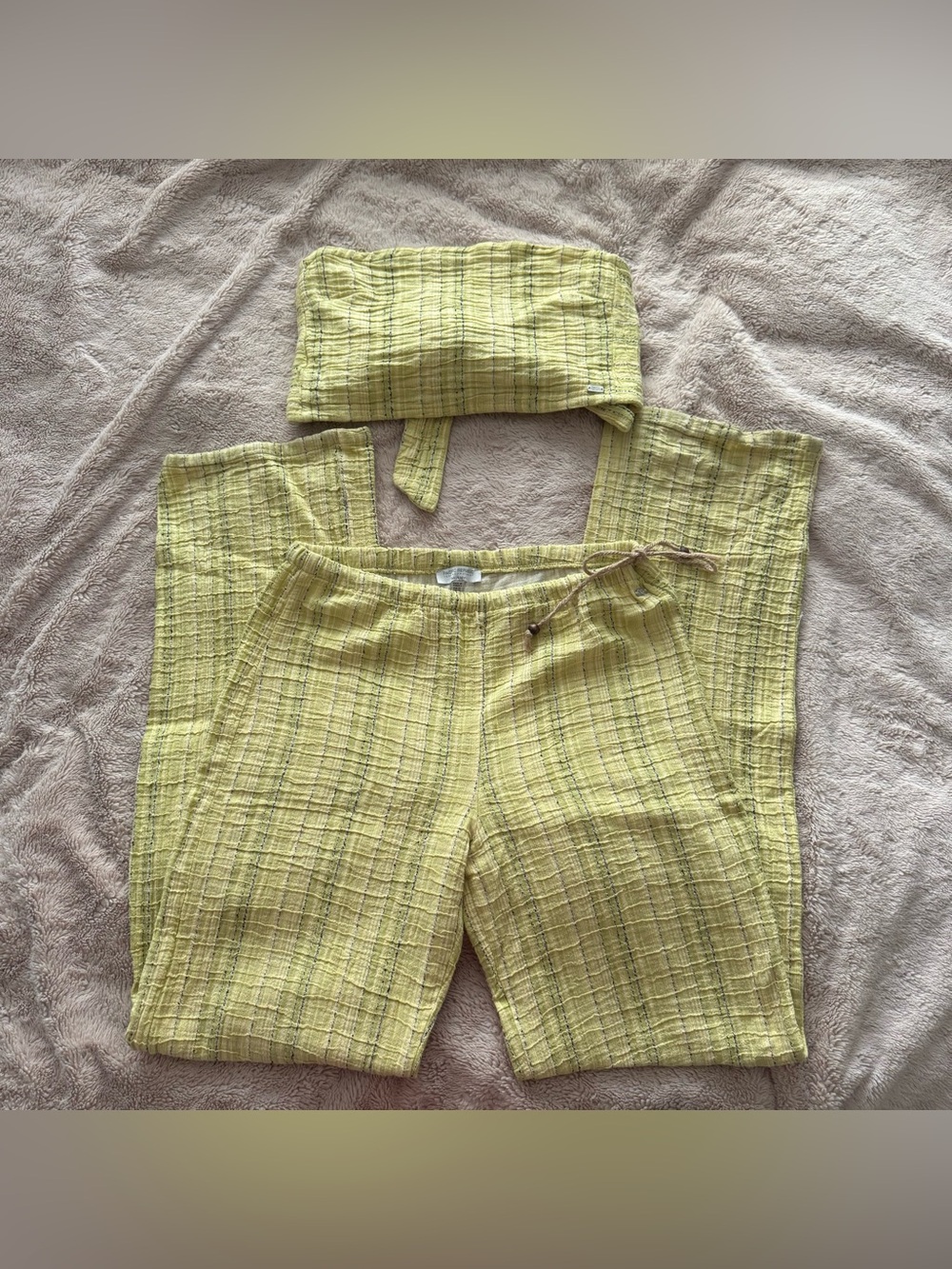 Pacific Republic Pull & Bear Green cotton 2 piece strapless crop top pant set